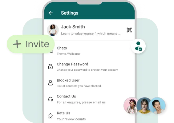 invite a friend using Account settings Feature of Mighty Chat